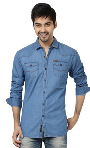 La Seven Men's Solid Casual Denim Light Blue Shirt