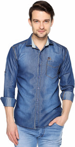 Lafantar Men's Solid Casual Denim Blue Shirt