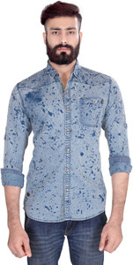 Vintage Soul Men's Self Design Casual Blue Shirt