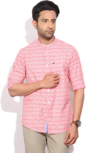 Arrow Sports Men's Printed Casual Pink Shirt