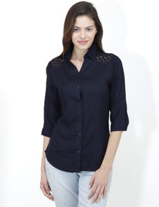 Mayra Women's Solid Casual Dark Blue Shirt