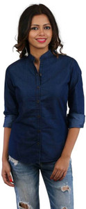 YASMIN CREATIONS Girls Self Design Casual Denim Dark Blue Shirt