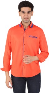 R'Squarre Men's Solid Casual Orange Shirt