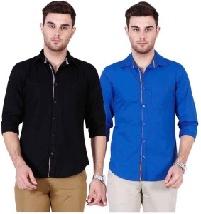 Ojass Men's Solid Casual Black, Blue Shirt