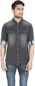 Stay Tuned Men's Solid Casual Denim Black Shirt