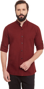 Wild Hunk Men's Solid Casual Maroon Shirt