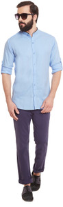 Wild Hunk Men's Solid Casual Blue Shirt