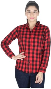 Adelina Women's Checkered Casual Red Shirt