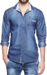 Lafantar Men's Solid Casual Denim Blue Shirt