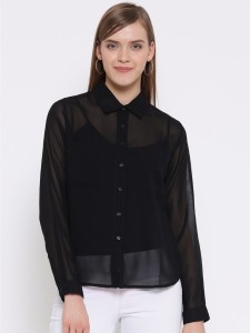 Silly People Women's Printed Casual Black Shirt