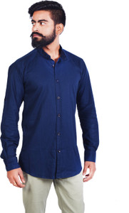 Wild Hunk Men's Solid Casual Dark Blue Shirt