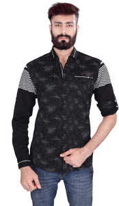 Vintage Soul Men's Printed Casual Black Shirt