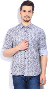 Parx Men's Printed Casual White, Black Shirt