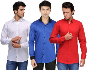 Feed Up Men's Solid Casual White, Blue, Red Shirt