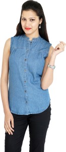 Franclo Women's Solid Casual Denim Light Blue Shirt