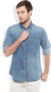 Locomotive Men's Solid Casual Blue Shirt