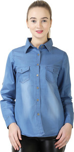Ela collection Women's Solid Casual Denim Light Blue Shirt