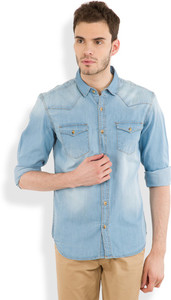 Highlander Men's Solid Casual Blue Shirt