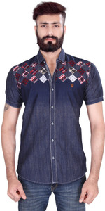 Vintage Soul Men's Printed Casual Blue Shirt