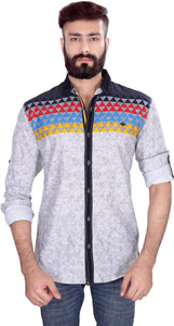 Vintage Soul Men's Printed Casual Blue Shirt