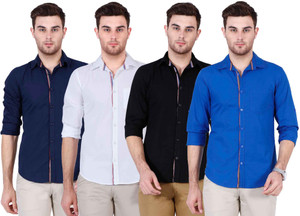 Ojass Men's Solid Casual Blue, Black, White, Dark Blue Shirt