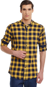 Wild Hunk Men's Checkered Casual Yellow Shirt