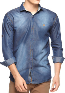 Lafantar Men's Solid Casual Denim Blue Shirt