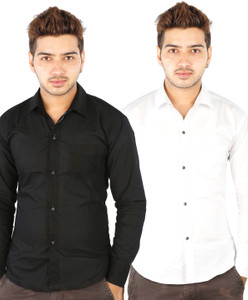 FTC Bazar Men's Solid Casual Black, White Shirt