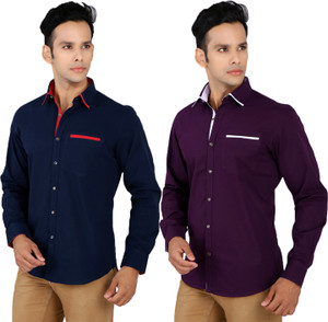 R'Squarre Men's Solid Casual Blue, Purple Shirt