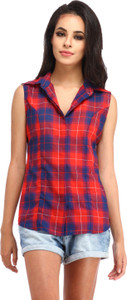Scorpius Women's Checkered Casual Red Shirt