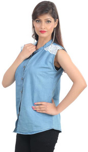 Gsa Enterprises Women's Solid Casual Denim Blue Shirt
