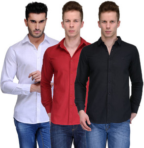 Feed Up Men's Solid Casual White, Red, Black Shirt