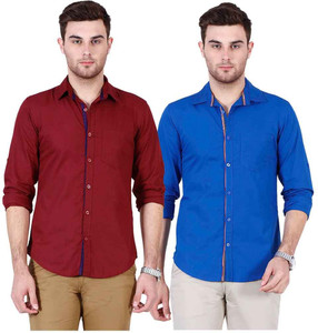 Ojass Men's Solid Casual Maroon, Blue Shirt