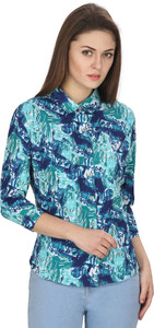 Alfa Fashion Women's Printed Casual Blue Shirt