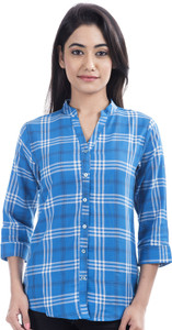 Amadore Women's Checkered Casual Blue Shirt