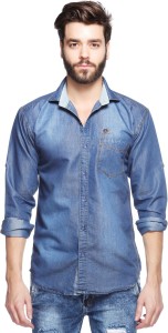 Lafantar Men's Solid Casual Denim Blue Shirt