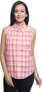 A Luv Ya Women's Checkered Casual Pink, White Shirt