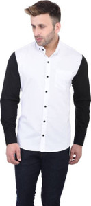 FastColors Men's Solid Casual White, Black Shirt