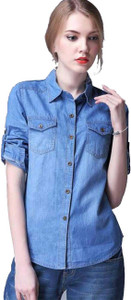 Gsa Enterprises Women's Solid Casual Denim Blue Shirt