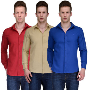 Feed Up Men's Solid Casual Red, Beige, Blue Shirt