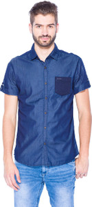 Mufti Men's Solid Casual Dark Blue Shirt
