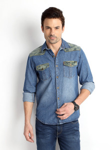Rodid Men's Solid Casual Denim Dark Blue Shirt