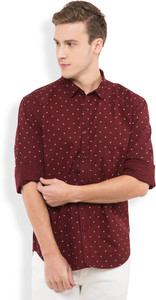 Highlander Men's Printed Casual Maroon Shirt