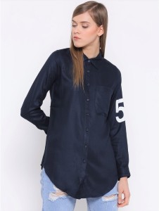 Silly People Women's Printed Casual Blue Shirt