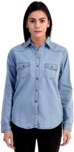 Gsa Enterprises Women's Solid Casual Denim Blue Shirt