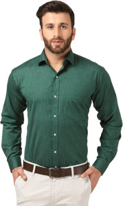 Mesh Men's Solid Formal Green Shirt