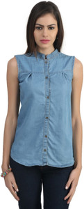 trendyfrog Girls Solid Casual Denim Blue Shirt