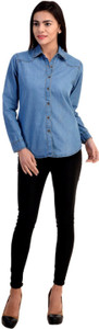 Gsa Enterprises Women's Solid Casual Denim Blue Shirt
