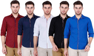 Ojass Men's Solid Casual Blue, Black, White, Dark Blue, Maroon Shirt