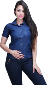 Gsa Enterprises Women's Solid Casual Denim Blue Shirt
